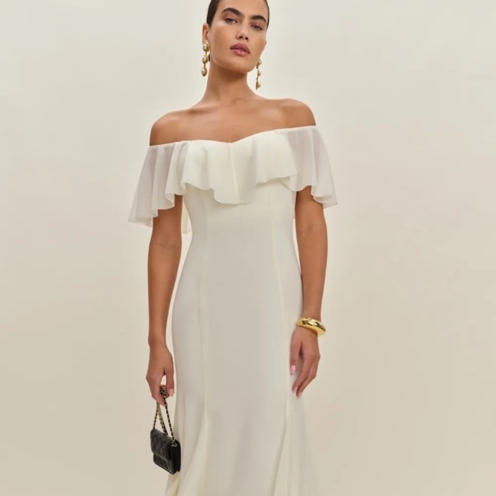 NWT Reformation Charee Ruffle Off Shoulder Short Sleeve Cape Midi Maxi Dress - Picture 3 of 16